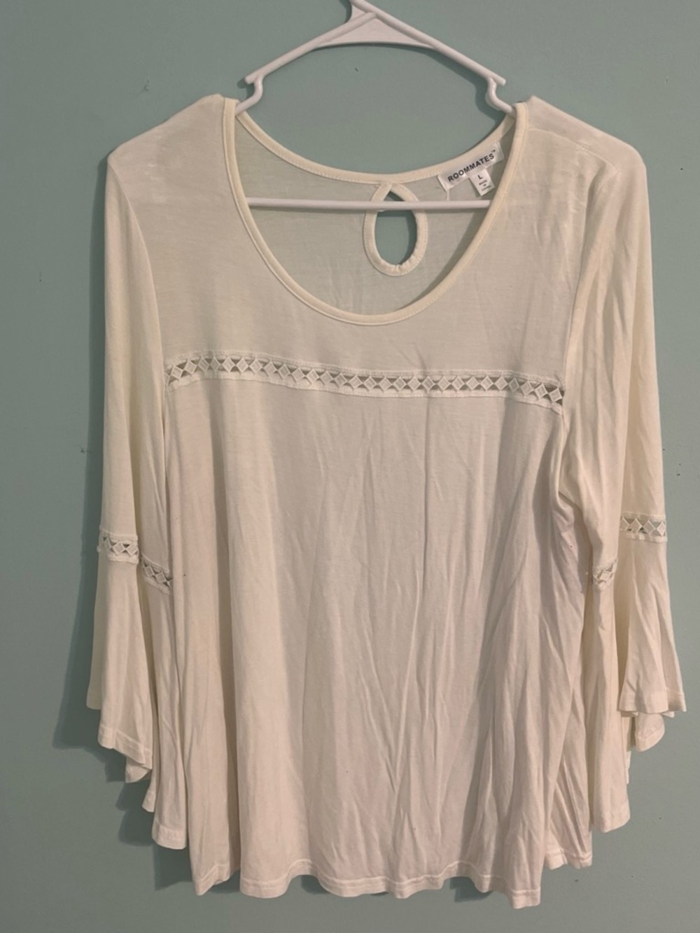 Roommates Cream Lace-Trim Flowy Tunic Top